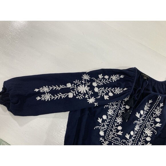Talbots Dress Women’s M Blue Floral Embroidered Gauze A-Line Knee Length Boho - Picture 5 of 11
